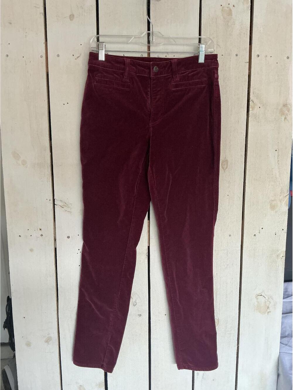 Lands’ End Burgundy Velvet Pants Women’s Slim Straight Holiday Velour Size 6